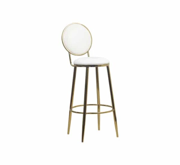 White padded bar stool with gold frame